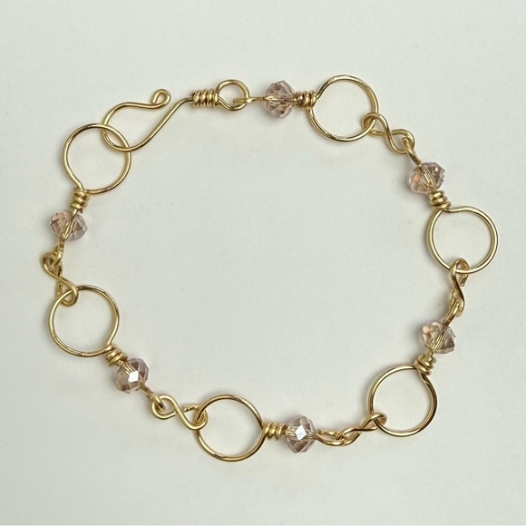 Hand Crafted Jewelry - Hand Crafted Brass Wire Wrapped Link Bracelet With Glass Beads Size 7